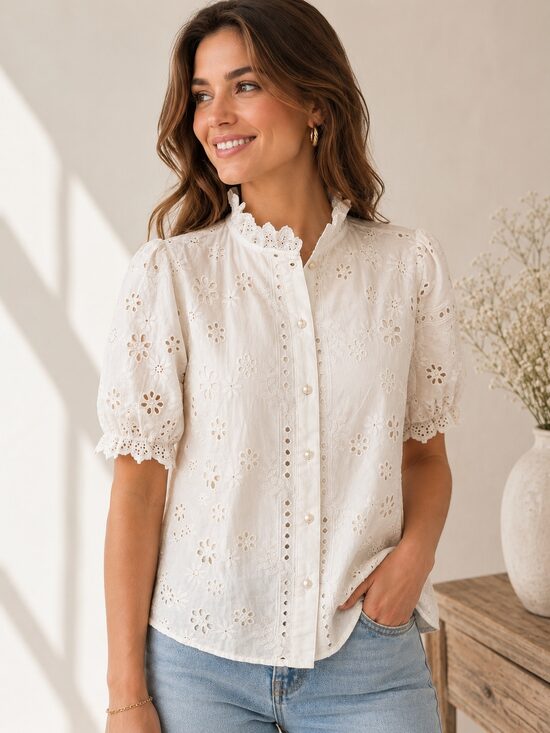 Élodie Broderie Blouse – Off White