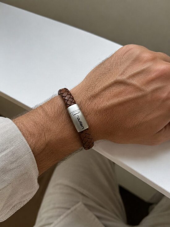 Heren Armband Gevlochten Leder – Cognac Bruin L