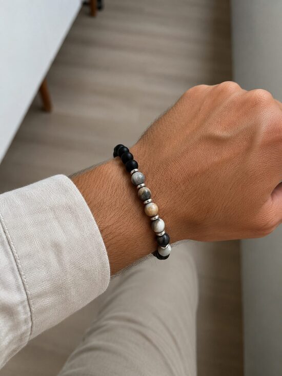 Heren Armband Onyx, Howliet & Jaspis – Natuursteen Kralenarmband