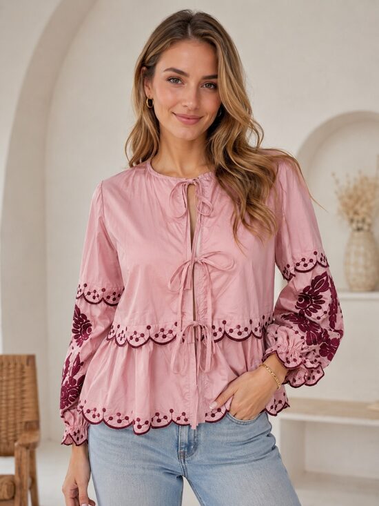 Rosalie Broderie Blouse – Blush Pink
